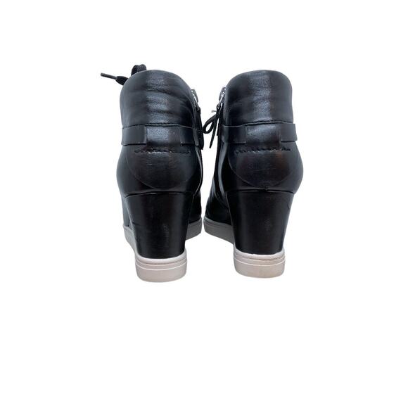 LINEA PAOLO BOOTIES 8.5 M Black Hidden Wedge Sneaker Zip Lace Up Street Style - Picture 8 of 15